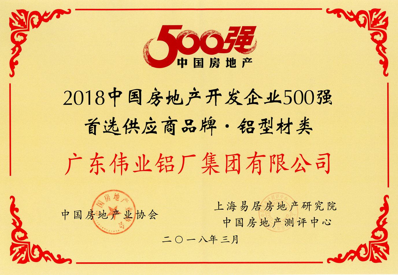 2018中国房地产开发企业500强首选供应商品牌